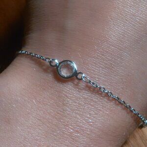 Beveled White Glass Stainless Steel Station Bracelet